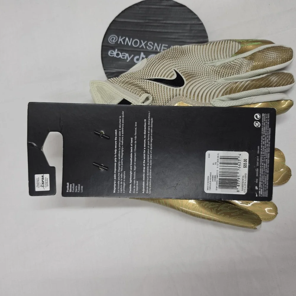 Nike Vapor Jet 8.0 Football Gloves Sea Glass Metallic Gold Black Men's Size XL